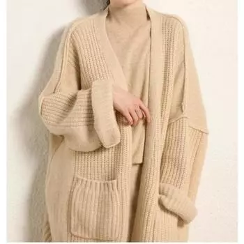 Ленивый ветровой свитер женский новый осенне-зимний свободный дизайн толстая шерстяная вязаная куртка one size fits all темно-коричневого