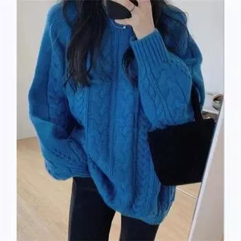 Ленивый ветровой свитер женский осень и зима новый средний и длинный вязаный свитер с круглым вырезом дизайн чувство свободного повседневная куртка one size fits all розовый