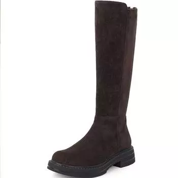 lenkisen Осенне-зимняя обувь из флока на толстом среднем каблуке, сапоги для верховой езды в европейском стиле, сохраняющие тепло, однотонные высокие сапоги до бедра 34 чёрный