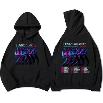 Lenny Kravitz Blue Electric Light Tour 2025 Толстовки с капюшоном Rock Rapper Graphic Print Sweatshirt Heavy Mental Fashion Unisex Streetwear XS чёрный