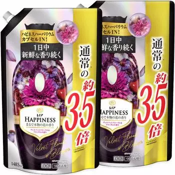 Lenor Happiness Softener Velvet Floral Blossom Refill Extra Large 1485mL x 2 [Bulk Purchase] &