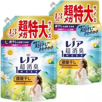 Lenor Super Дезодорирующий 1 НЕДЕЛЯ Кондиционер Сушка в помещении Аромат Солнца Запасной блок х 2 пакета 1900 мл [Оптовая покупка] [Большой объем]