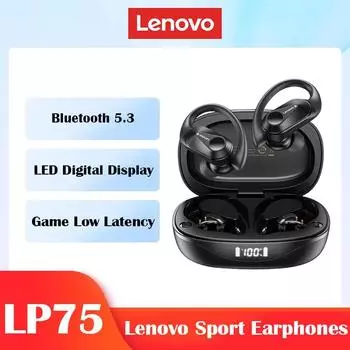 Lenovo LP75 TWS Спортивные наушники Bluetooth 5.3 Беспроводные наушники Водонепроницаемые Hi-Fi стерео наушники с шумоподавлением и микрофонами