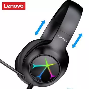 Lenovo G60 Накладные игровые наушники с шумоподавлением, микрофоном, 3D стереозвуком, светодиодной подсветкой, проводные гарнитуры чёрный
