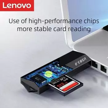 Lenovo Portable 5Gbps USB 3.0 Card Reader 2 в 1 SD TF Memory Cards Adapter высокоскоростной Card Reader для компьютера для Windows для Mac D204 D204 чёрный