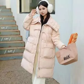 Лента длинная зима 2024 новый большой лацкан с панцирем под горло пуховик женский сладкий модный тренд пальто S size 90-60kg белый