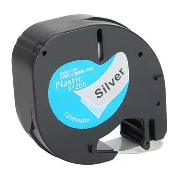 Лента для этикеток 12 мм с серебряным фоном и черными буквами, аксессуары для этикетировочной машины 91208