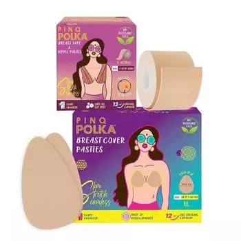 Лента для подтяжки груди PINQ POLKA с бесплатными накладками на соски и груди 6 шт. для размера чашки DD-E | Лента для улучшения формы тела | Не вызывает раздражения кожи | Лента для пуш-ап