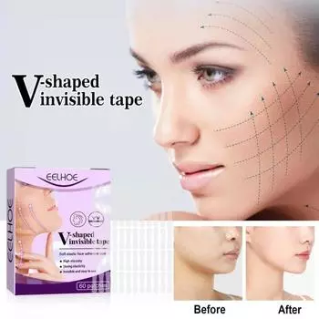 Лента для подтяжки лица, 60 шт./компл., хорошая пластичность, V-образная линия для ежедневного формирования невидимых тонких наклеек для лица, клейкая лента для женщин 60pcs