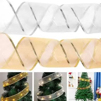 Лента для рождественской елки со светодиодной подсветкой Яркие цвета Мягкое освещение Широко используемая светящаяся лента своими руками с бантом Рождественские огни серебряный
