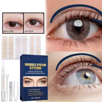 Лента для век, 480 шт. полосок для подтяжки век, водонепроницаемые полоски для двойных век, мгновенная подтяжка век для сильно обвисших, неровных, нависших, моно-веков 2 мл One Size