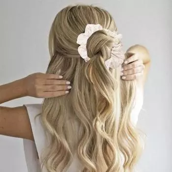 Лента для волос с цветочным принтом, эластичная тканевая резинка для волос, женская веревка для волос, повседневная вечеринка, прогулка, путешествия, увеличенные аксессуары для волос Large синий