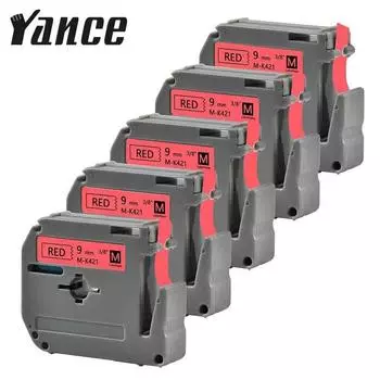 Лента из 5 упаковок, совместимая с Brother MK 421 MK 421 M-K421, 9 мм, черная на красной ленте для этикеток для устройства Brother P-Touch Label Maker PT-80 PT-M95 5 Packs MK421