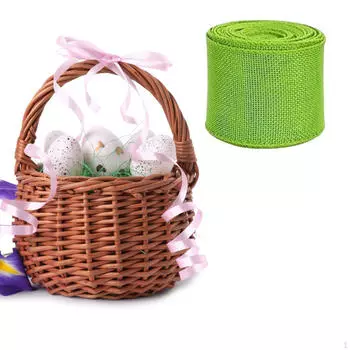 Лента из мешковины длиной 5 м с проволочным краем для упаковки подарков и изготовления бантов зелёный