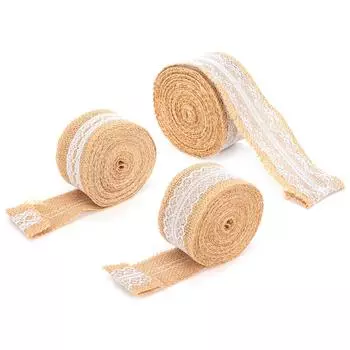 Лента из мешковины с белым кружевом, натуральный джутовый рулон для украшения, подарочная упаковка, 5 ярдов 5cm Middle Lace