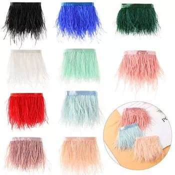 Лента из перьев для свадебного платья шириной 8-10 см, кромка ленты из перьев длиной 1 метр, отделка из страусиных перьев red