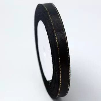 Лента из полиэстера Grosgrain шириной 1 см с золотым краем, катушка, лента для свадеб, дней рождения, вечеринок, поделок чёрный
