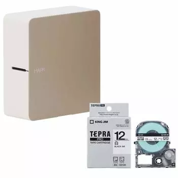 Лента Kingjim Label Printer PRO бежевая специальная лента SS12K совместима с [Корпус + комплект] смартфон/планшет - Tepra SR-MK1 + Android/iOS