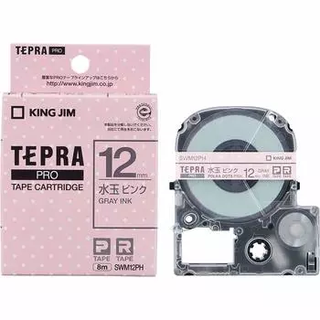 Лента Kingjim Tepra PRO для картриджей с узором 12 мм, буквы в горошек, длина 8 м SWM12PH [подлинная] розовая/серая