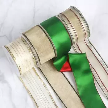 Лента-манжета с проволочным краем, красная золотая лента, рождественские украшения, подарочные изделия, упаковка, бант из ленты, цветок своими руками, упаковка для помолвки 6.5cm*5 Yards