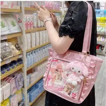 Лента Милая Сумка-тоут Большая Вместимость Бар Повседневная Прозрачная Сумка Для Перевозки Болью Двумерная Одно Плечо Портативная розовый
