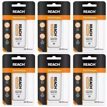 Лента REACH Dentotape вощеная, без запаха, 100 ярдов, 6 упаковок, (91,4 м) [элемент]