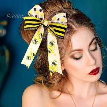 Лента с элементом дня пчелы, полосатая лента в горошек с принтом в виде медоносной пчелы, поделки своими руками, оберточная лента для подарков, декор с бантом для волос A