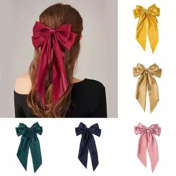 Лента с бантом, декор, заколка для волос, атласная ткань, весенняя заколка для волос, противоскользящий дизайн, декоративная лента с бантом, заколка для волос на затылке, аксессуар для волос красный