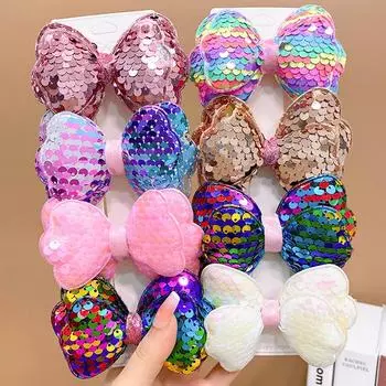 Лента с блестками, боковая заколка для волос, банты с заколкой из кожи аллигатора, милая детская челка для девочек, заколка, красочный бантик, аксессуары для укладки волос