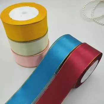 Лента с двойной золотой каймой 4 см для свадеб, выпечки и бантов для подарочных коробок - Лента для упаковки роз ручной работы чёрный