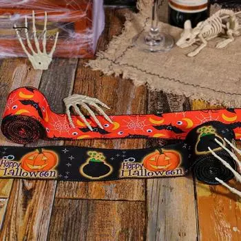 Лента с проводным краем на Хэллоуин, лента летучая мышь, паук, тыква, оберточная лента на Хэллоуин для рукоделия, цветочный бант фиолетовый