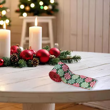 Лента с проволочным краем в виде рождественской конфеты и мяты шириной 2,5 дюйма для мешковины Style B