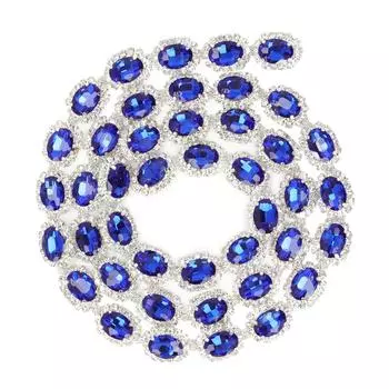 Лента со стразами, цепочка с кисточками, 1 ярд, синяя, 1,5 см, ширина, овальная, блестящая, со стразами, бахрома для