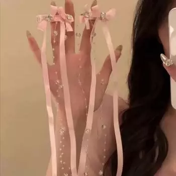 Лента Стеклянные Бусины Бант Кисточка Заколка для Волос Женская Корейская Y2K Мода Однотонная Заколка Девушки Вечеринка Головной Убор Боковые Зажимы