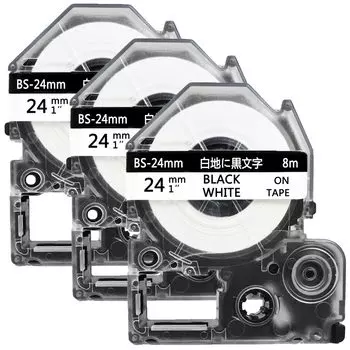 Лента Tepra Tape 24 мм белая, совместимая с King Jim Tepra PRO Tape, картридж SS24K, набор, белый фон, черные буквы