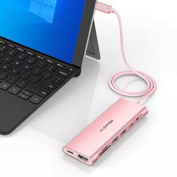 LENTION USB C Hub Длина кабеля 1 м 8 в 1 4K HDMI PD Зарядка 60 Вт Micro Card Reader Аудио USB Type C Typec Док-станция Совместимость с MacBook Pro iPhone 15 розового золота