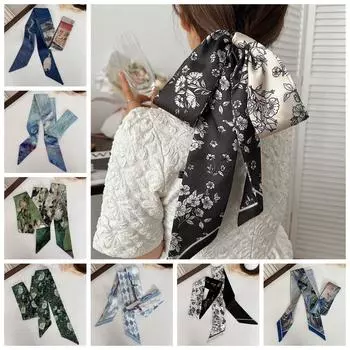 Ленточная повязка на голову, длинный шарф с цветочным принтом, универсальный шарф, повязка на голову для женщин G