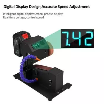 Ленточно-шлифовальный станок для влажной и сухой уборки, 350 Вт, мини-ленточно-шлифовальный станок, электрическая настольная шлифовальная машина с шлифованием экрана дисплея Set A & EU Plug & 1 Battery чёрный