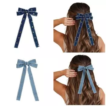 Ленточные банты для волос из денима, кружевные заколки-банты для волос в корейском стиле, женские заколки-держатели для косичек, нескользящие заколки, украшения для волос B