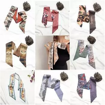 Ленточные платки Масляная живопись Ленточный шарф для волос Модный цветочный шарф 1
