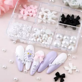Ленточный бант 3D нейл-арт подвески смешанные полукруглые плоские бусины искусственный жемчуг украшения ногтей аксессуары корейские принадлежности для маникюра своими руками