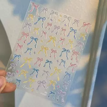 Ленточный бант для дизайна ногтей, радужный бант, красочные наклейки для дизайна ногтей, маникюрные принадлежности, аксессуары для салонов, украшения своими руками B