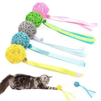 Ленточный кот Красочные ленточные шарики Устойчивые к укусам кошки Тренировочный игровой мяч Избавляют от скуки серый