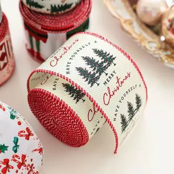 Ленты с изображением мультфильмов, рождественские елки, декоративные ленты для венков своими руками, банты, узор оленя, 2 м/рулон, подарочная упаковка, ленты