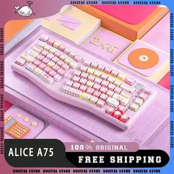Leobog Alice A75 механическая клавиатура 3Mode 2.4G Bluetooth беспроводная клавиатура эргономика PBT горячая замена RGB пользовательская клавиатура подарки Rambo switch