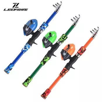 LEOFISHING Телескопическая приманка для кастинга, удочка из стекловолокна, набор 1,65 м, комплект с рыболовной катушкой, катушка для детских рыболовных аксессуаров Red rod оранжевый
