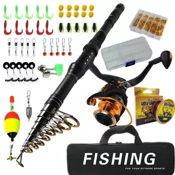 LEOFISHING Телескопическая удочка Combo 1,8-3 м, карбоновая дорожная удочка со спиннинговой катушкой, набор для рыбалки, окунь, карп, щука, полный комплект, фидерная удочка 1.8M