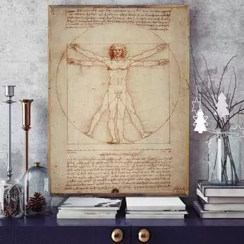 Леонардо да Винчи художественный постер Витрувианский человек обнаженное человеческое тело научные исследования линии рисования холст картины принты домашний декор A4 21x30cm No Frame как