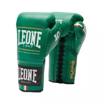 LEONE 1947 боксерские перчатки унисекс SHOCK PLUS из коровьей кожи с накладкой из конского волоса на шнуровке зеленые GN102L [ ] 100% 50% (10 унций) [Подлинный продукт] зелёный