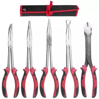 LEONTOOL 11 дюймов Длинногубцы Набор из 5 плоскогубцев с удлиненными губками Набор длинногубцев Радиоплоскогубцы Длинные плоскогубцы с изогнутым кончиком 45 градусов 90 градусов Прямые O-образные